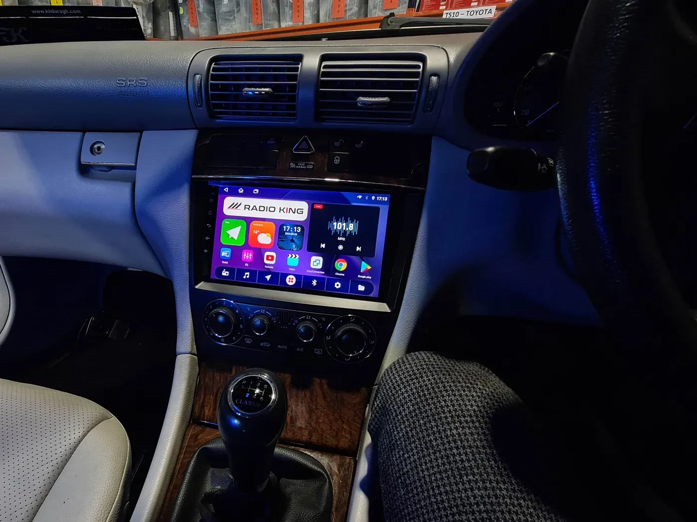 Mercedes C-Class dashboard with a Radio King Android head unit fitted in Dublin