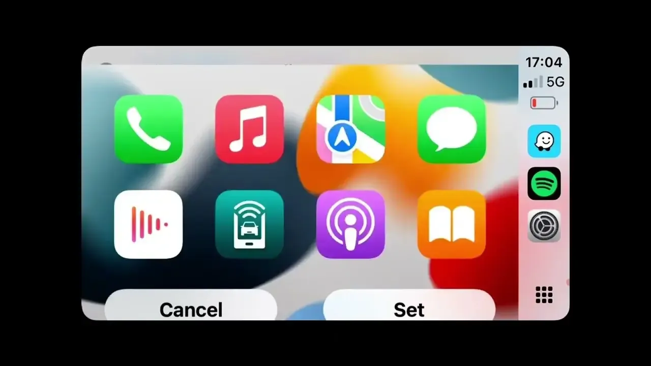 Apple CarPlay touchscreen display installation and interface setup in Dublin workshop