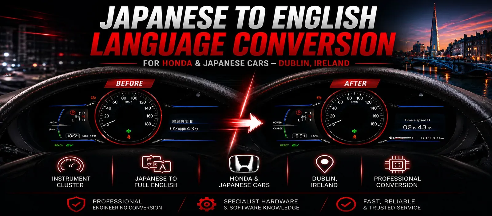Japanese to English Language Conversion for Honda & Japanese Cars – Dublin, Ireland