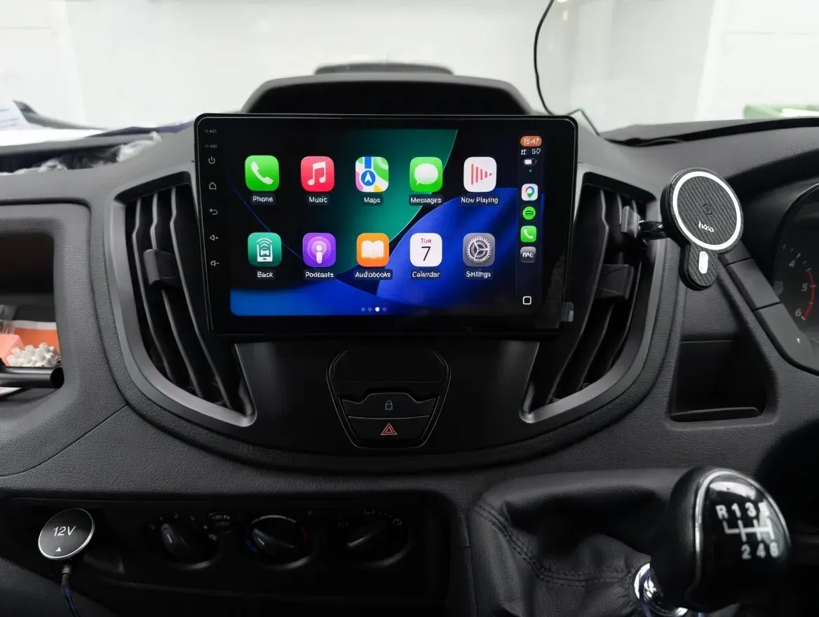 Ford Transit Touchscreen Upgrade with Wireless Apple CarPlay & Android Auto — after, new install
