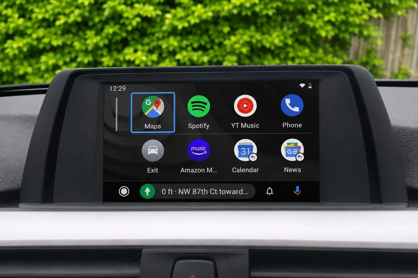 Android Auto app menu on a BMW factory iDrive screen in Dublin