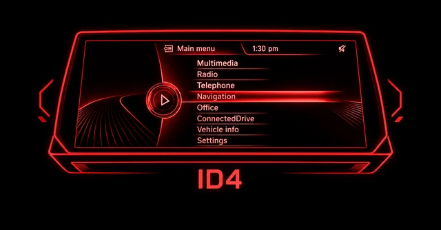 BMW iDrive main menu shown as ID4, ID5, ID6, ID7 and ID8 screen generations