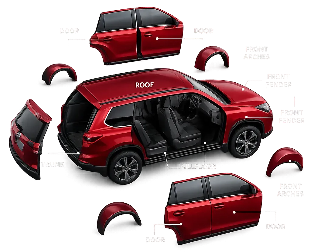 Full car soundproofing and deadening service schematic in Dublin