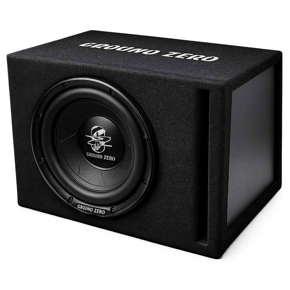 Ground Zero subwoofer enclosure with a bass reflex slot
