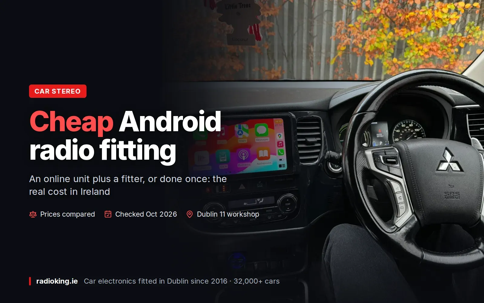 Android screen with Apple CarPlay fitted in the dashboard of a Mitsubishi Outlander at Radio King in Dublin