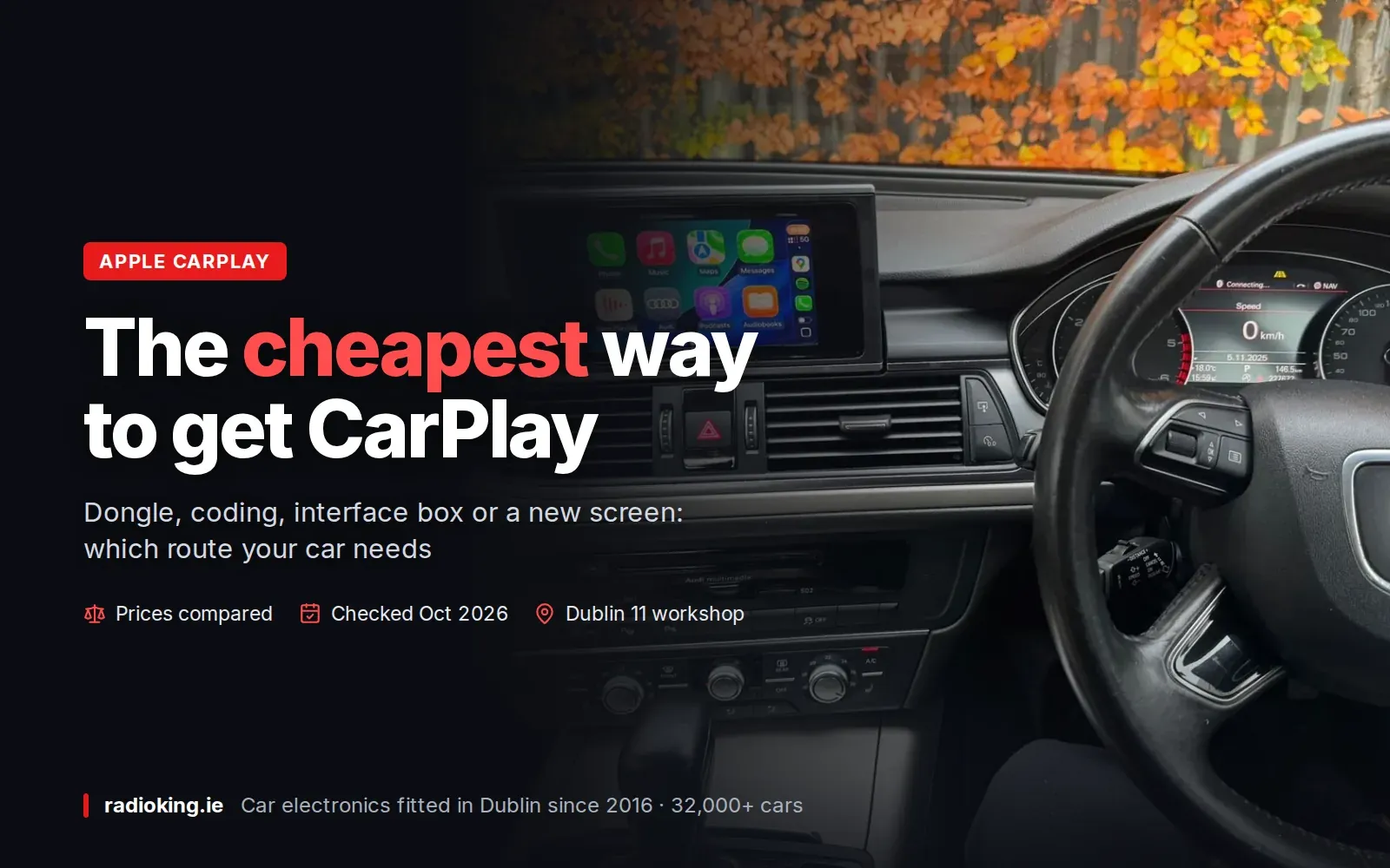 Apple CarPlay running on the factory screen of an Audi A6 after an upgrade at Radio King in Dublin