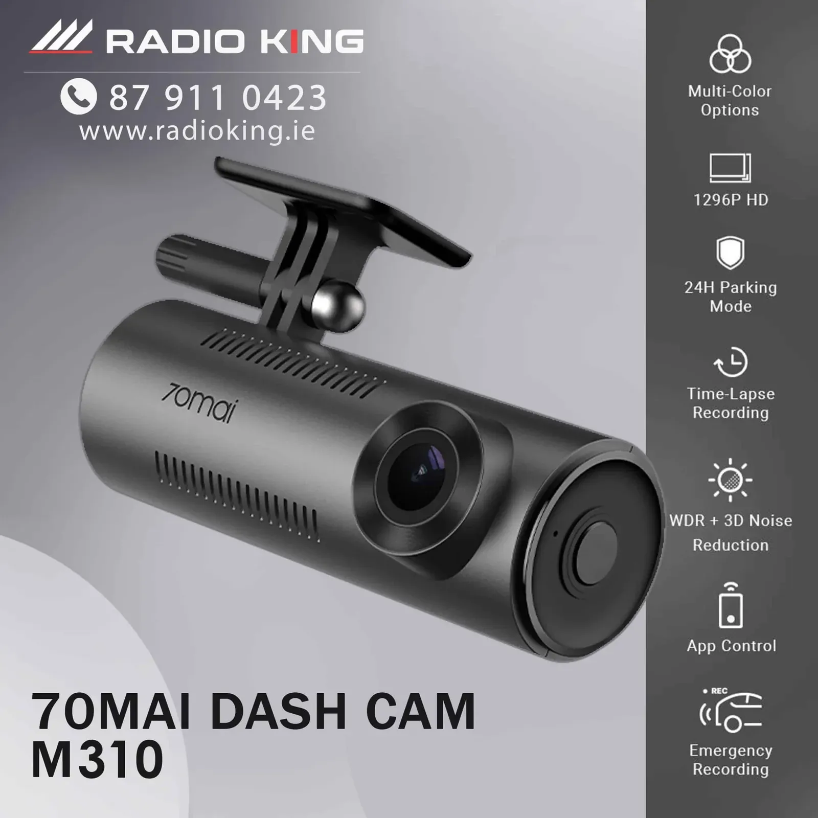 70mai M310 Dash Cam — 1296P HD with Parking Mode