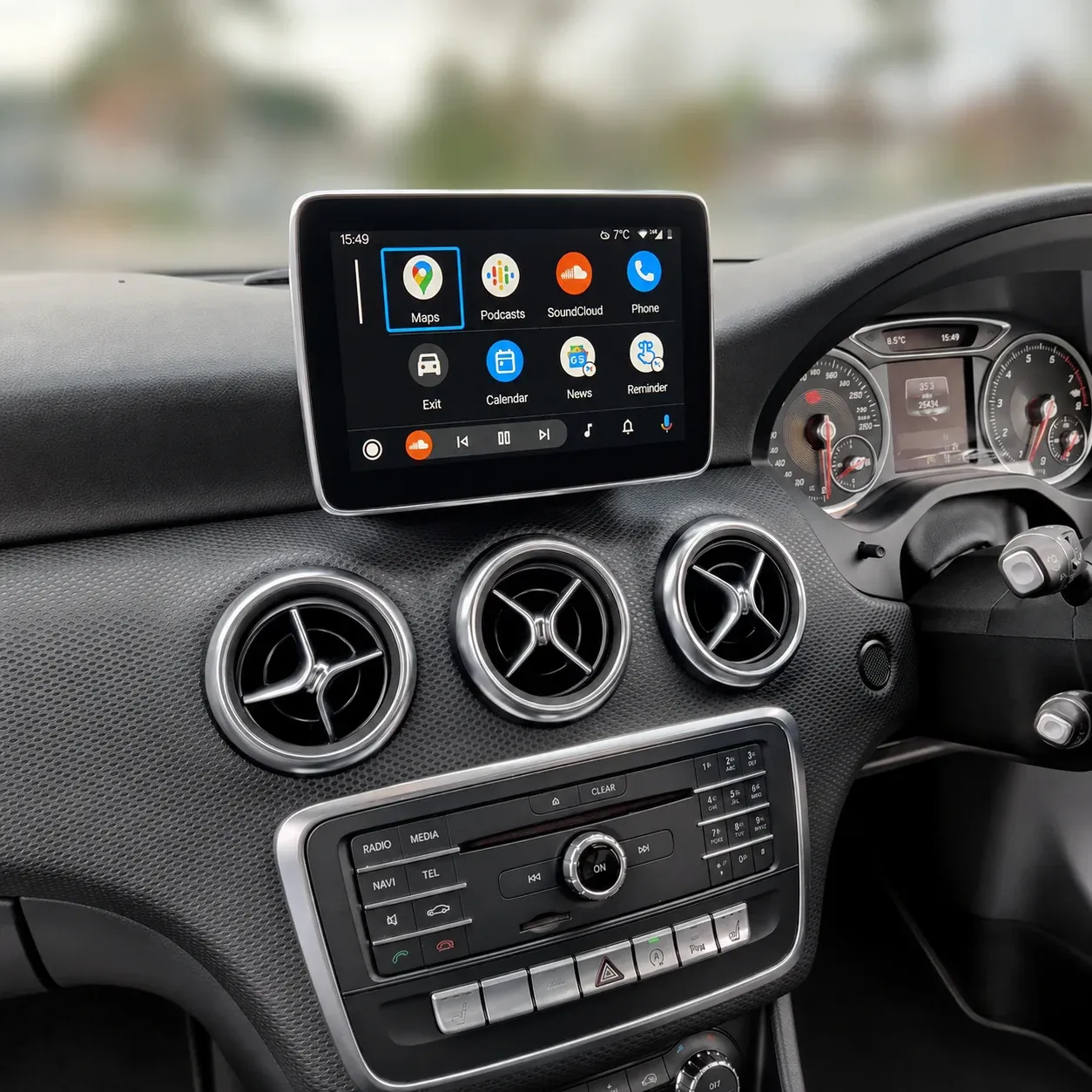 Android Auto on the original Mercedes A-Class factory screen after retrofit in Dublin
