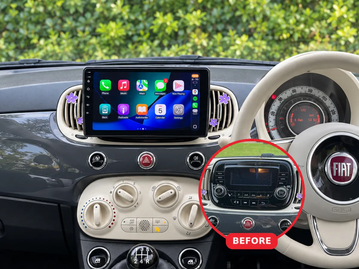 Fiat 500 Apple CarPlay & Android Auto car radio installed by Radio King in Dublin