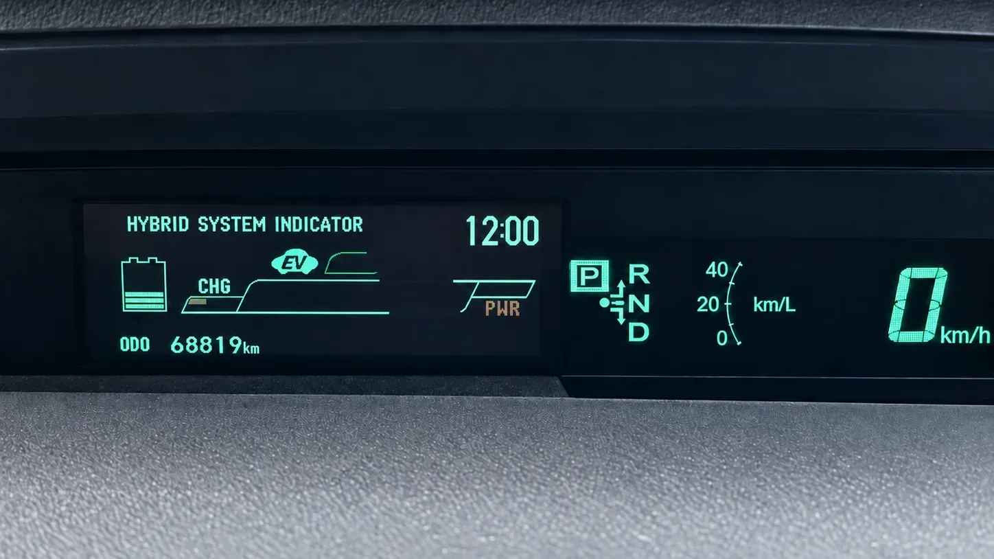 Toyota Prius XW30 instrument cluster with the Hybrid System Indicator in English after conversion by Radio King Dublin