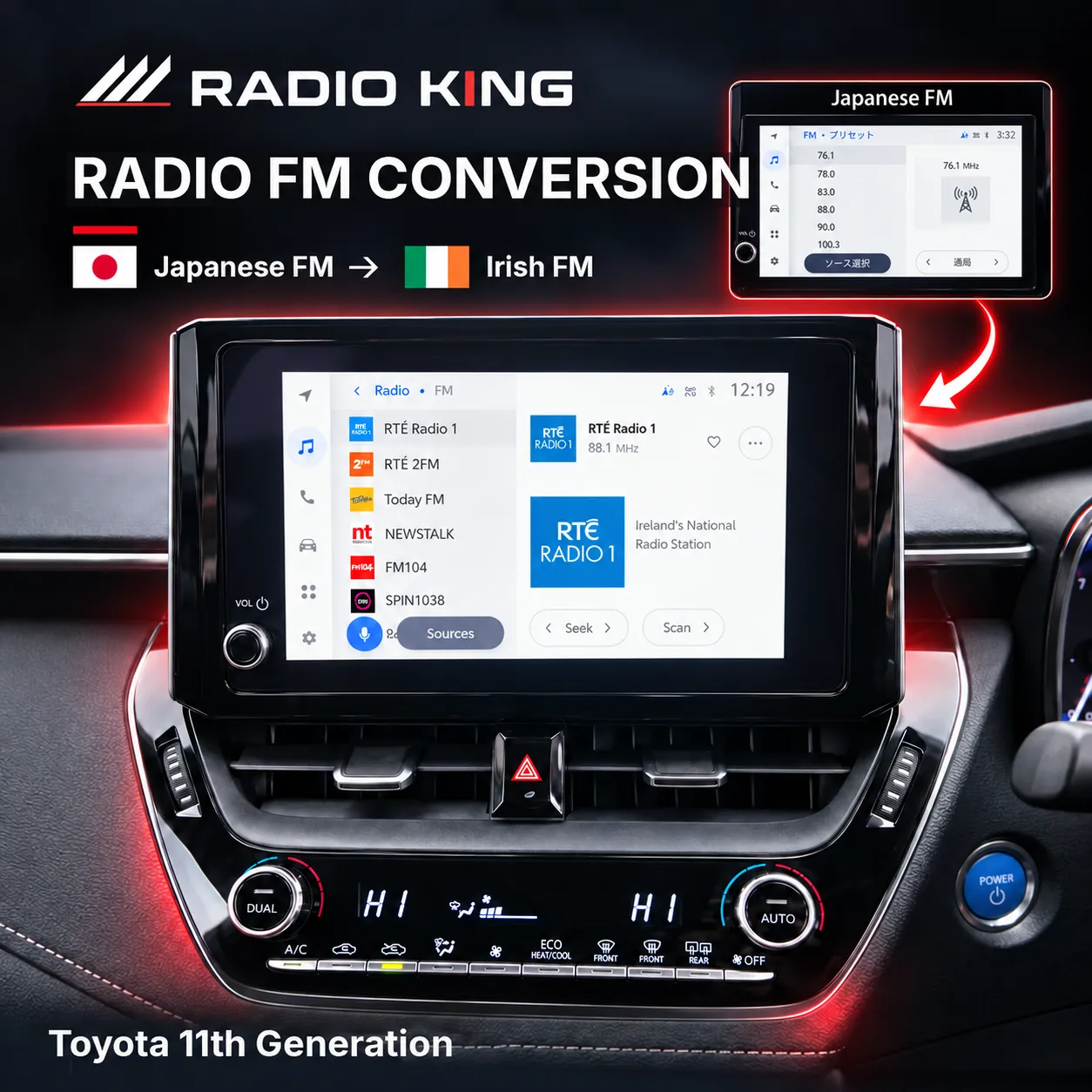 Toyota 11th Gen Japanese Radio to Irish FM Conversion