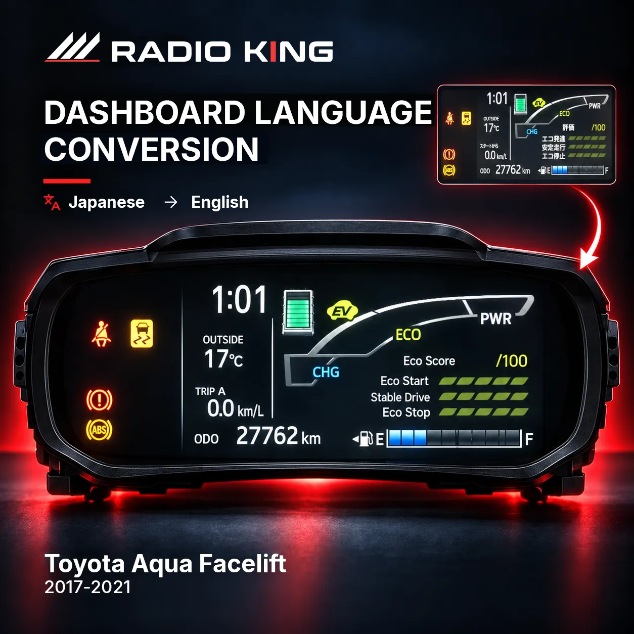 Toyota Aqua Facelift Dashboard Language Conversion 2017–2021